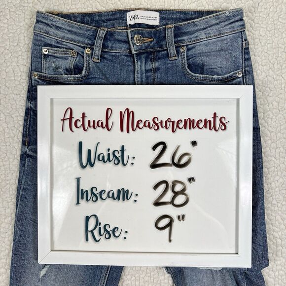 Zara Jeans Women’s Size 2 (Actual 26x28) Blue Skinny Mid Rise Distressed - Picture 10 of 10